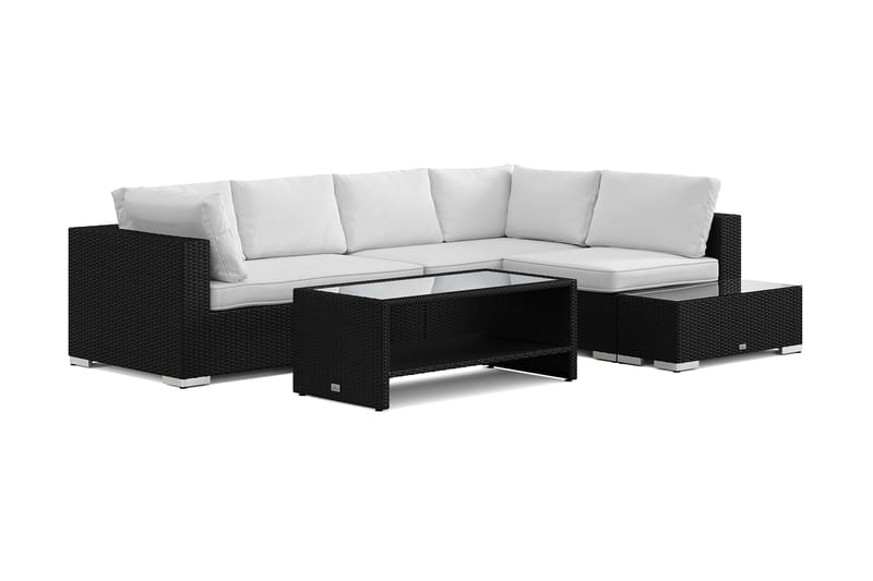 Bahamas udendørs sofa 5-pers vendbar chaiselong med afslutning og bord med hylde, Sort