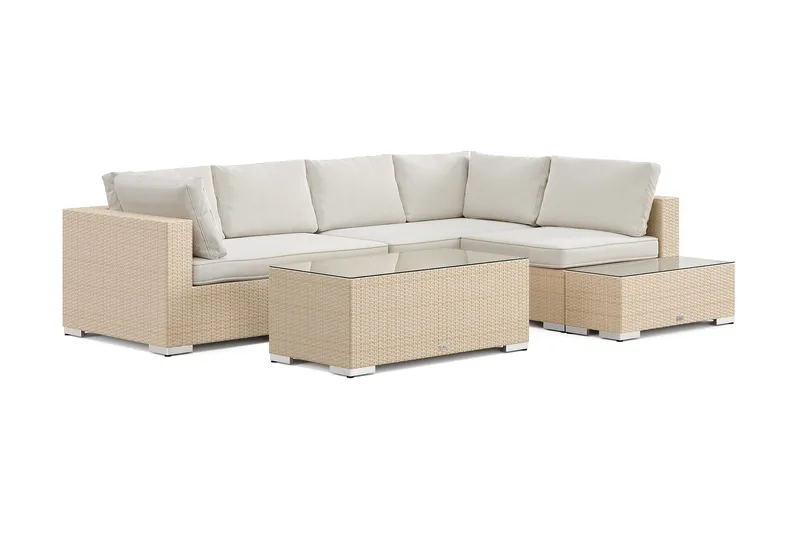 Bahamas udendørs sofa 5-pers vendbar chaiselong med afslutning og bord, Beige