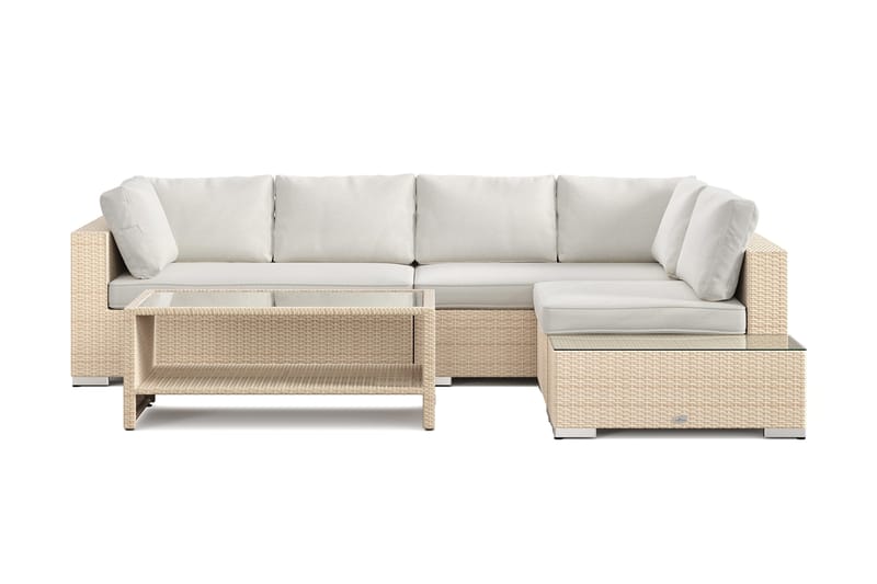 Bahamas udendørs sofa 5-pers vendbar chaiselong med afslutning og bord med hylde - Beige - Havemøbler - Loungemøbler - Sofagrupper udendørs