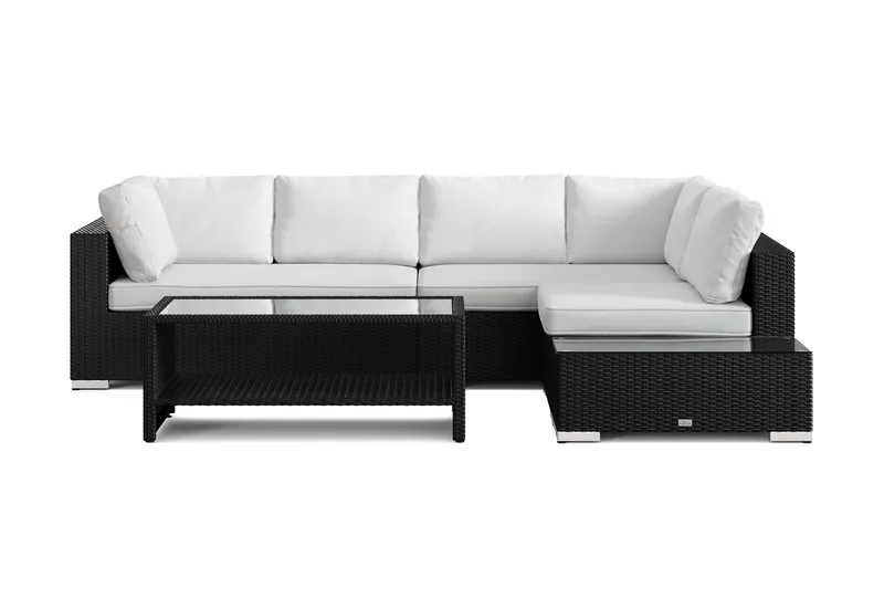 Bahamas udendørs sofa 5-pers vendbar chaiselong med afslutning og bord med hylde - Sort - Have - Udendørs miljø - Altan & terrasse - Altanmøbler