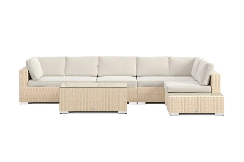Bahamas udendørs sofa 6-pers vendbar chaiselong med afslutning og bord - Beige - Have - Udendørs miljø - Altan & terrasse - Altanmøbler