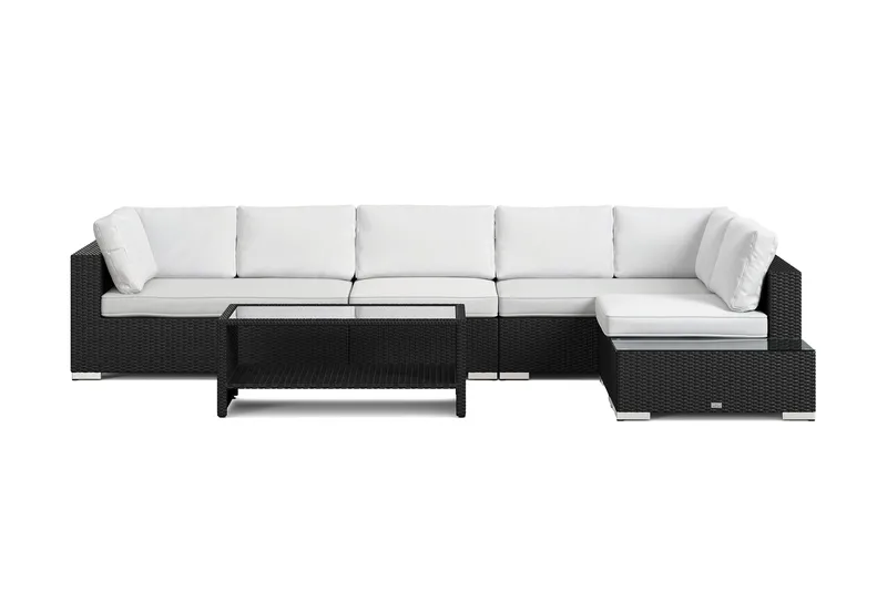 Bahamas udendørs sofa 6-pers vendbar chaiselong med afslutning og bord med hylde - Sort - Have - Udendørs miljø - Altan & terrasse - Altanmøbler