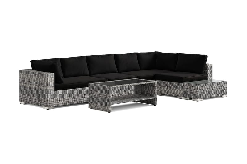 Bahamas udendørs sofa 6-pers vendbar chaiselong med afslutning og bord med hylde, Grå