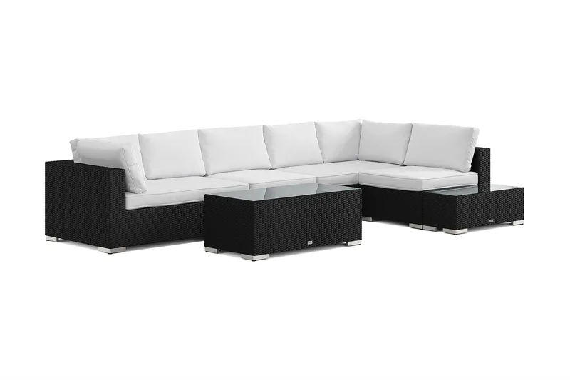 Bahamas udendørs sofa 6-pers vendbar chaiselong med afslutning og bord, Sort