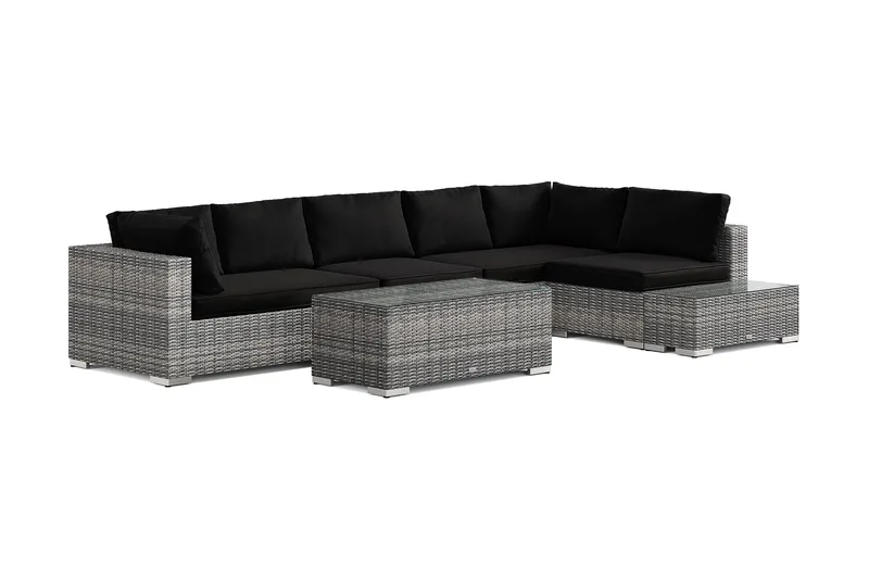 Bahamas udendørs sofa 6-pers vendbar chaiselong med afslutning og bord, Grå