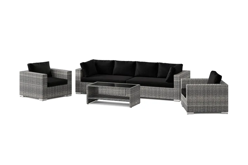 Bahamas udendørs sofagruppe 6-pers med to lænestole og bord med hylde, Grå