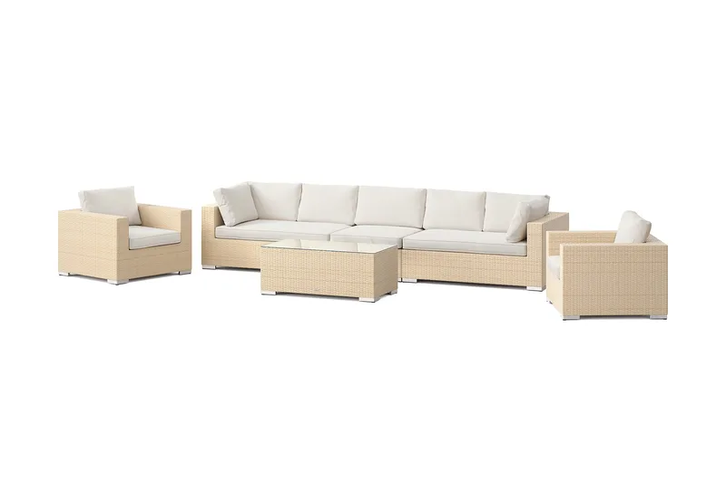Bahamas udendørs sofagruppe 7-pers med to lænestole og bord, Beige