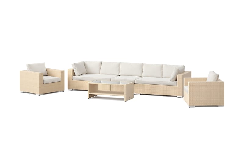 Bahamas udendørs sofagruppe 7-pers med to lænestole og bord med hylde - Sand - Have - Udendørs miljø - Altan & terrasse - Altanmøbler