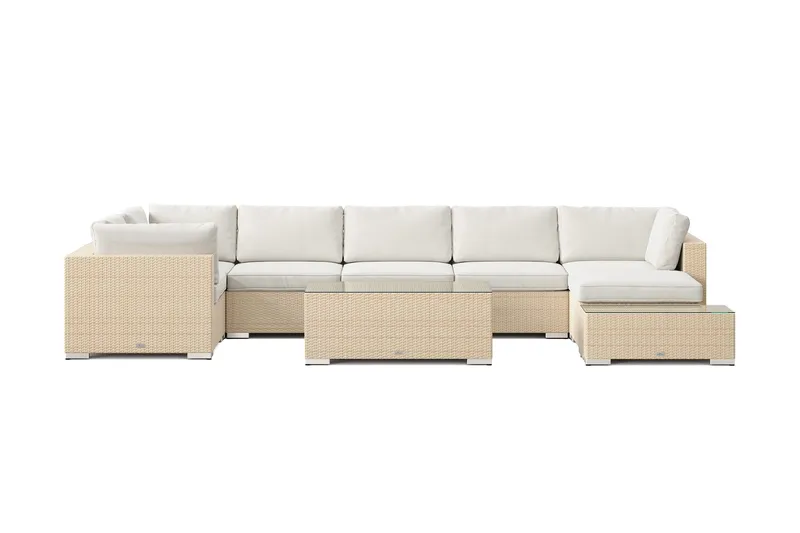 Bahamas udendørs U-sofa 7-pers vendbar divan med åben afslutning og bord - Beige - Havemøbler - Loungemøbler - Sofagrupper udendørs