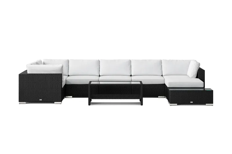 Bahamas udendørs U-sofa 7-pers vendbar divan med åben afslutning og bord med hylde - Sort - Have - Udendørs miljø - Altan & terrasse - Altanmøbler