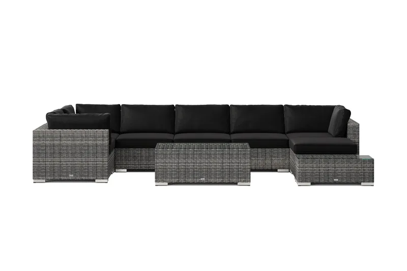 Bahamas udendørs U-sofa 7-pers vendbar divan med åben afslutning og bord - Grå - Have - Udendørs miljø - Altan & terrasse - Altanmøbler