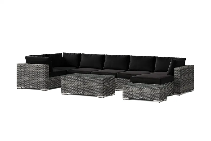 Bahamas udendørs U-sofa 7-pers vendbar divan med åben afslutning og bord, Grå