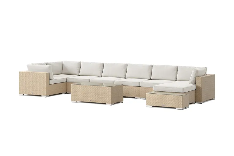 Bahamas udendørs U-sofa 8-pers vendbar divan med åben afslutning og bord, Beige