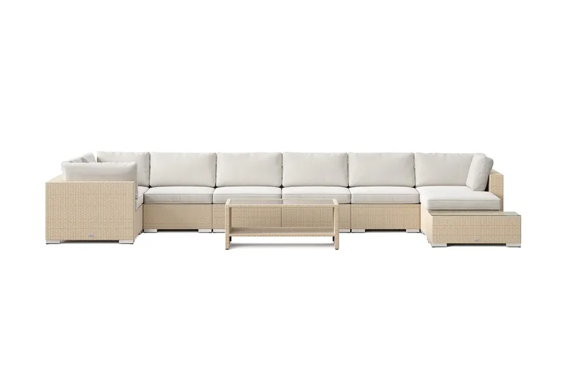 Bahamas udendørs U-sofa 8-pers vendbar divan med åben afslutning og bord med hylde - Beige - Havemøbler - Loungemøbler - Sofagrupper udendørs