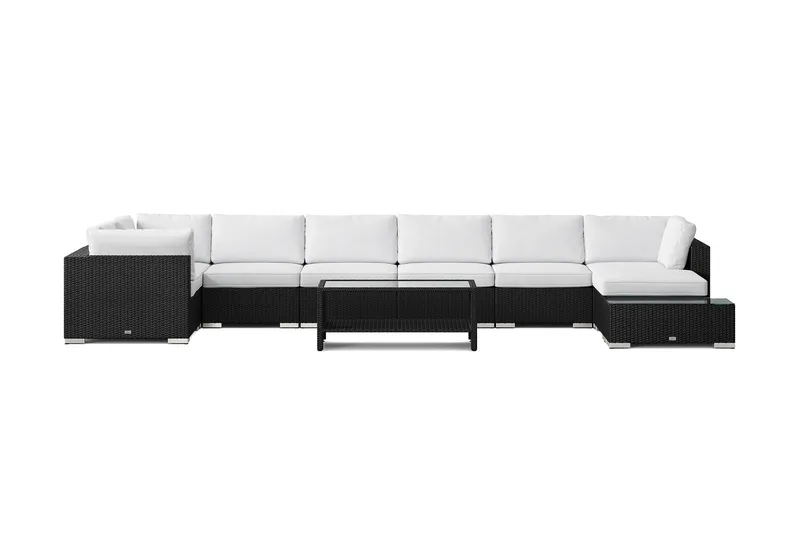 Bahamas udendørs U-sofa 8-pers vendbar divan med åben afslutning og bord med hylde - Sort - Have - Udendørs miljø - Altan & terrasse - Altanmøbler