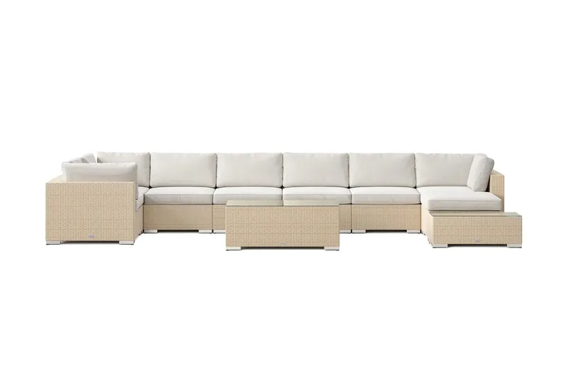 Bahamas udendørs U-sofa 8-pers vendbar divan med åben afslutning og bord - Beige - Havemøbler - Loungemøbler - Sofagrupper udendørs