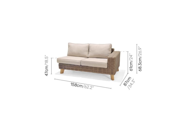 Bahamas Udendørsmøbelgruppe 2-personers venstre & højre & hjørnestol & sofabord 100 cm - Mørkegrå - Have - Udendørs miljø - Altan & terrasse - Altanmøbler