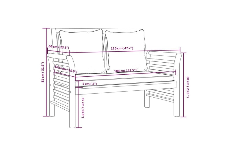 beBasic loungesæt til haven 2 dele m. cremehvide hynder massivt træ - Brun - Altanmøbler - Sofagrupper udendørs - Loungesæt