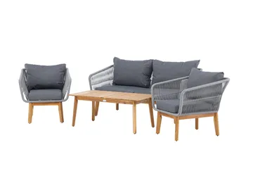 Chania sofagruppe 2-personers sofa + 2 lænestole med bord udendørs - Grå, natur - Havemøbler - Loungemøbler - Sofagrupper udendørs