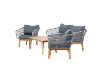 Chania sofagruppe 2-personers sofa + 2 lænestole med bord udendørs - Gr å, natur - Havemøbler - Loungemøbler - Sofagrupper udendørs