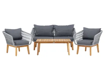 Chania sofagruppe 2-personers sofa + 2 lænestole med bord udendørs - Grå, natur - Havemøbler - Loungemøbler - Sofagrupper udendørs