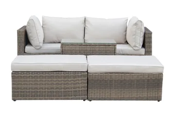 Dramilo loungegruppe i polyrattan med bord og hynder - Beige - Havemøbler - Loungemøbler - Sofagrupper udendørs