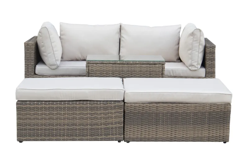 Dramilo loungegruppe i polyrattan med bord og hynder - Beige - Have - Udendørs miljø - Altan & terrasse - Altanmøbler