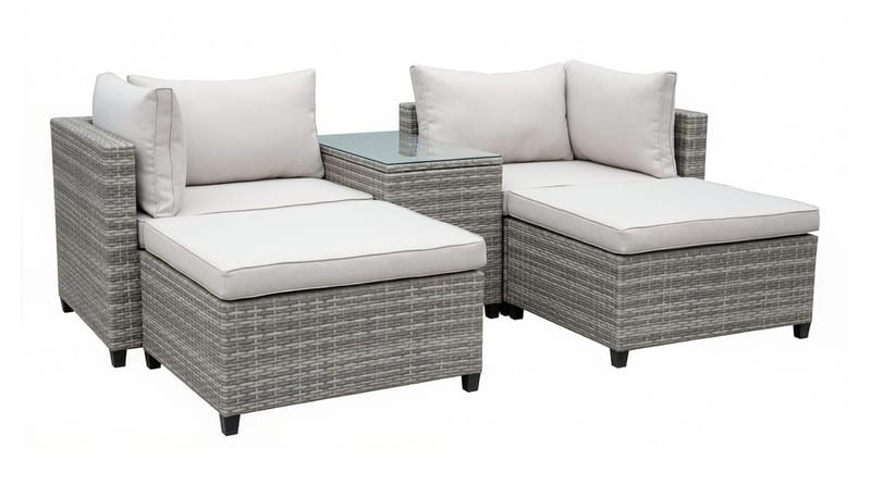 Dramilo loungegruppe i polyrattan med bord og hynder - Beige - Have - Udendørs miljø - Altan & terrasse - Altanmøbler