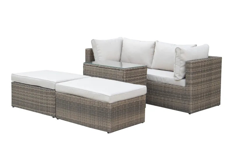 Dramilo loungegruppe i polyrattan med bord og hynder - Beige - Have - Udendørs miljø - Altan & terrasse - Altanmøbler