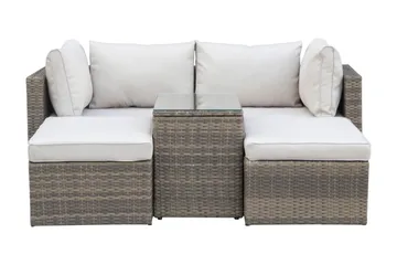 Dramilo loungegruppe i polyrattan med bord og hynder - Beige - Havemøbler - Loungemøbler - Sofagrupper udendørs