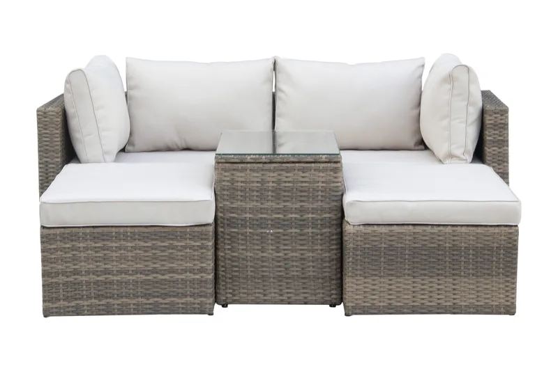 Dramilo loungegruppe i polyrattan med bord og hynder - Beige - Have - Udendørs miljø - Altan & terrasse - Altanmøbler