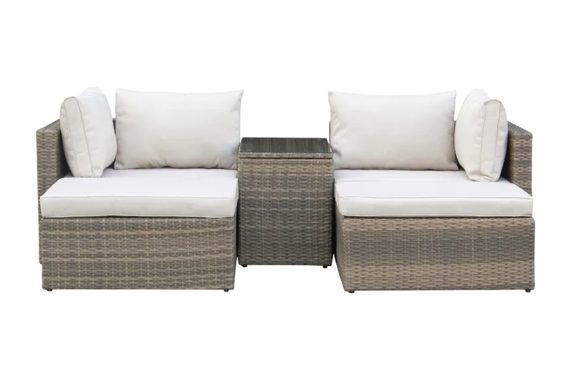Dramilo loungegruppe i polyrattan med bord og hynder - Beige - Have - Udendørs miljø - Altan & terrasse - Altanmøbler