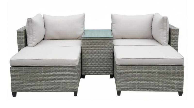 Dramilo loungegruppe i polyrattan med bord og hynder, Beige