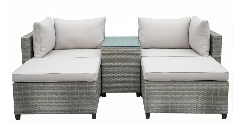 Dramilo loungegruppe i polyrattan med bord og hynder, Beige