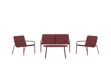 Fourni sofagruppe 2-personers sofa + 2 lænestole med bord udendørs - Vinrød - Havemøbler - Loungemøbler - Sofagrupper udendørs