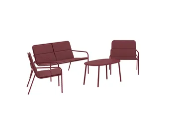 Fourni sofagruppe 2-personers sofa + 2 lænestole med bord udendørs - Vinrød - Havemøbler - Loungemøbler - Sofagrupper udendørs