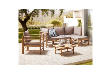 Hörnsoffa Beliani Cerreto med fåtölj Beige/ljust trä Beige||Light wood - Havemøbler - Loungemøbler - Sofagrupper udendørs