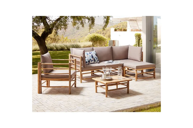 Hörnsoffa Beliani Cerreto med fåtölj Beige/ljust trä Beige||Light wood - Havemøbler - Loungemøbler - Sofagrupper udendørs