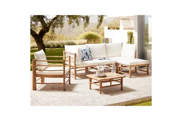 Hörnsoffa Beliani Cerreto med fåtölj Beige/ljust trä White||Light wood - Havemøbler - Loungemøbler - Sofagrupper udendørs