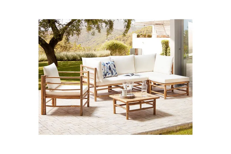 Hörnsoffa Beliani Cerreto med fåtölj Beige/ljust trä White||Light wood - Havemøbler - Loungemøbler - Sofagrupper udendørs