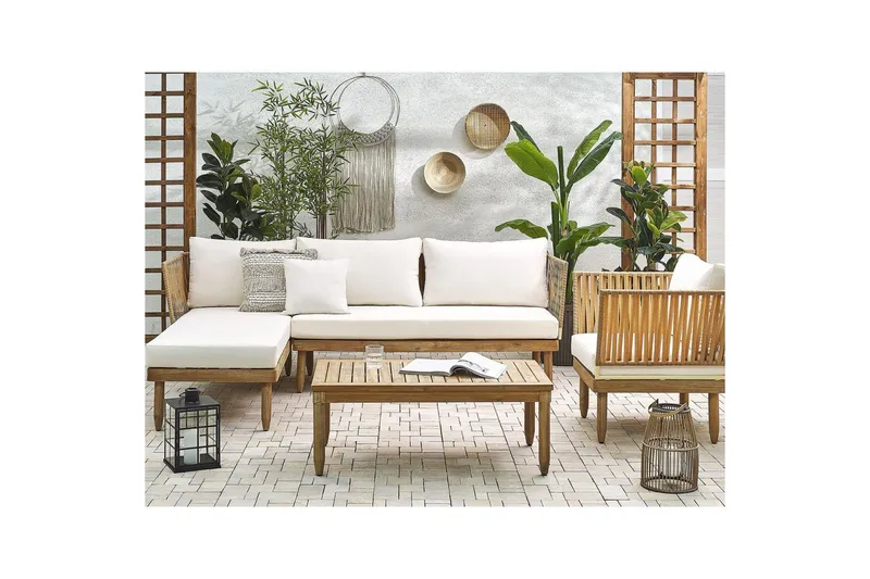 Hörnsoffa Beliani Cremona Light wood||White - Havemøbler - Loungemøbler - Sofagrupper udendørs