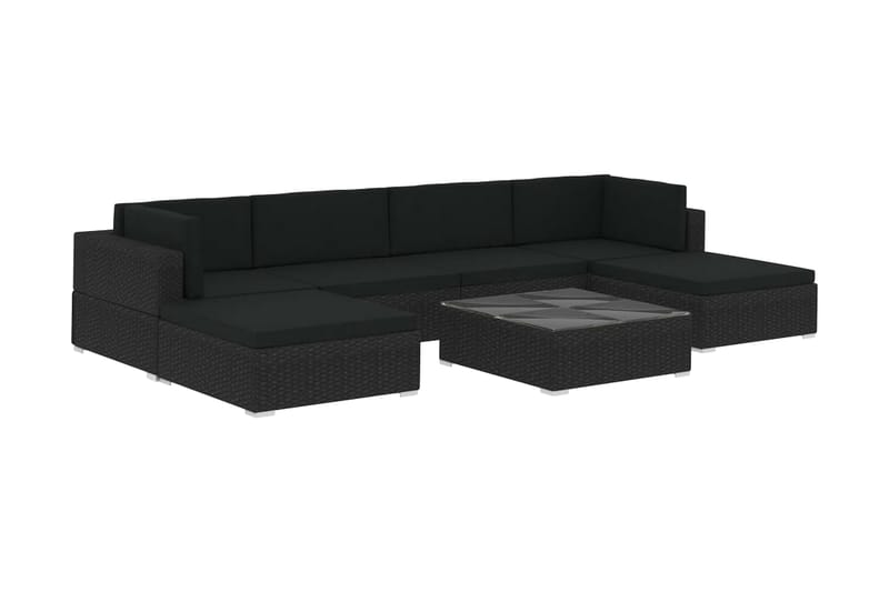 haveloungesæt 7 dele med hynder polyrattan sort - Sort - Loungesæt - Altanmøbler - Sofagrupper udendørs