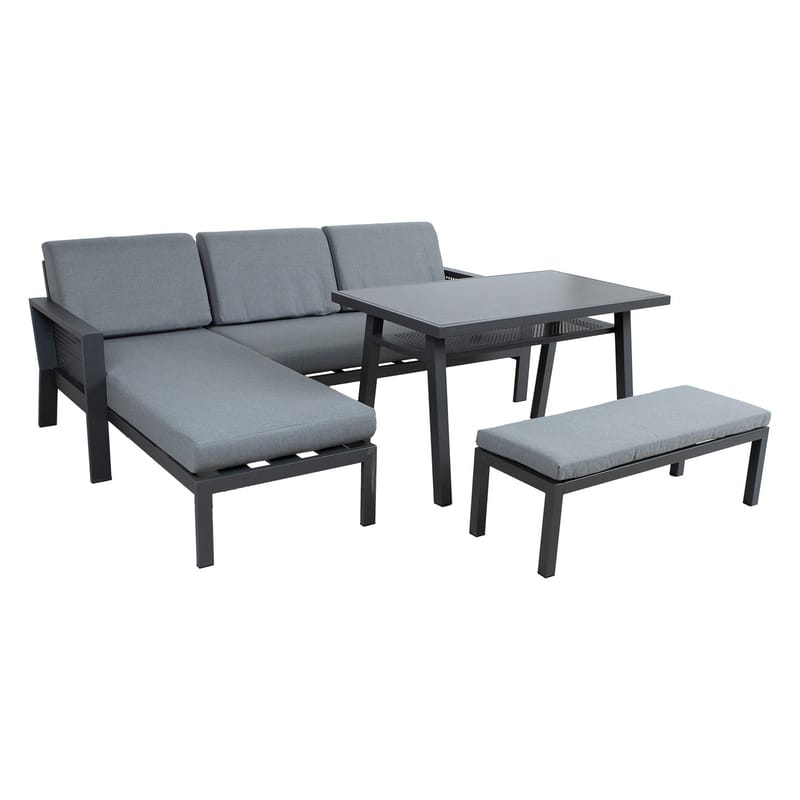 Havemøbelsæt HOME4YOU Delgado hjørnesofa, bord og bænk - Grå - Have - Udendørs miljø - Altan & terrasse - Altanmøbler