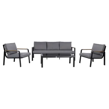 Havemøbelsæt HOME4YOU Lona bord, sofa og 2 stole Grå/Sort - Grå / sort - Havemøbler - Loungemøbler - Sofagrupper udendørs
