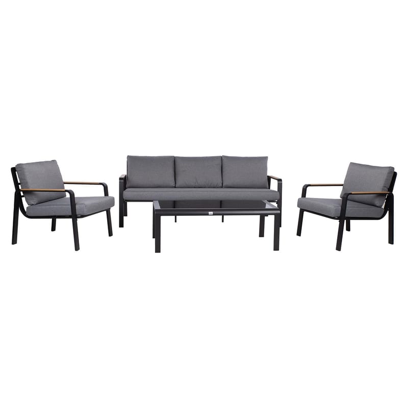 Havemøbelsæt HOME4YOU Lona bord, sofa og 2 stole Grå/Sort - Grå / sort - Have - Udendørs miljø - Altan & terrasse - Altanmøbler