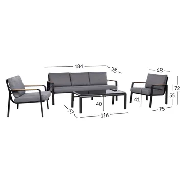 Havemøbelsæt HOME4YOU Lona bord, sofa og 2 stole Grå/Sort - Grå / sort - Havemøbler - Loungemøbler - Sofagrupper udendørs
