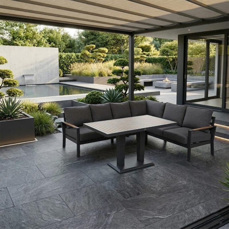 Havemøbelsæt HOME4YOU Rio hjørnesofa og bord mørkegrå - Mørkegrå - Have - Udendørs miljø - Altan & terrasse - Altanmøbler