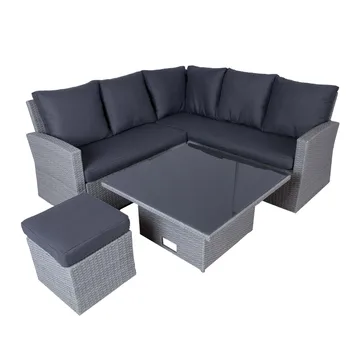 Havemøbelsæt HOME4YOU Samuel bord, hjørnesofa og puf - Grå - Havemøbler - Loungemøbler - Sofagrupper udendørs