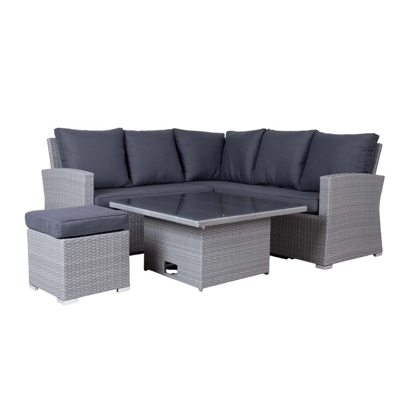 Havemøbelsæt HOME4YOU Samuel bord, hjørnesofa og puf - Grå - Have - Udendørs miljø - Altan & terrasse - Altanmøbler