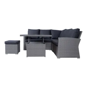 Havemøbelsæt HOME4YOU Samuel bord, hjørnesofa og puf - Grå - Havemøbler - Loungemøbler - Sofagrupper udendørs
